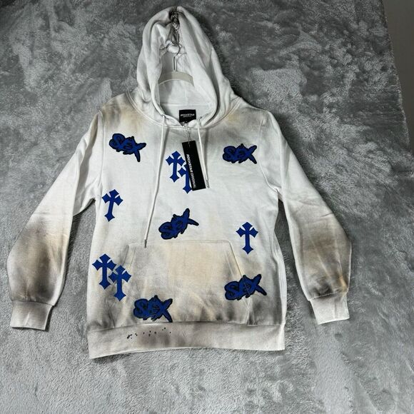 Rockstar Original Sweat Suit Mens‎ S White Hoodie Pants Cross Spray Paint Retro - Picture 10 of 16